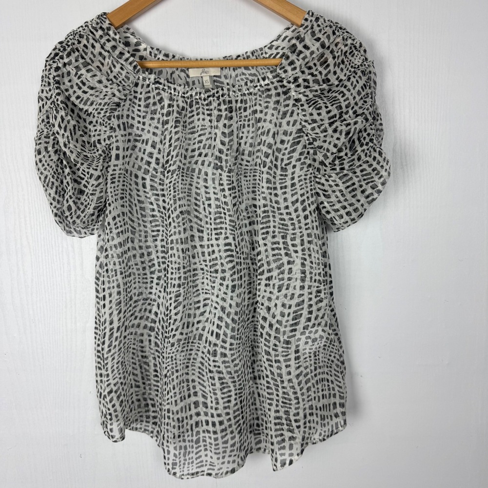 Joie Sheer Silk Leopard Print Puff Sleeve Women Blouse Size XL Top‎